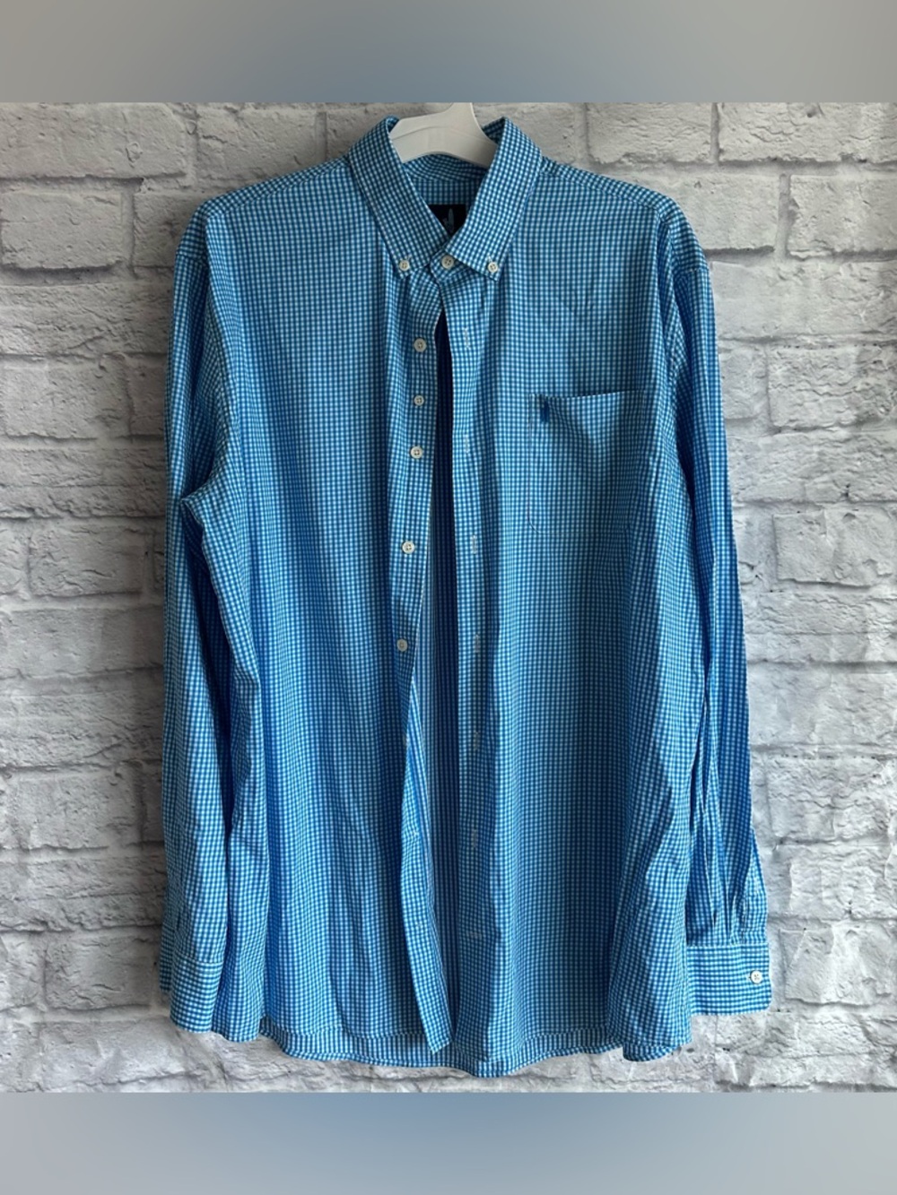 PREOWNED MENS JONNIE-O BLUE PLAID LONG SLEEVE BUTTON DOWN SHIRT MENS XL